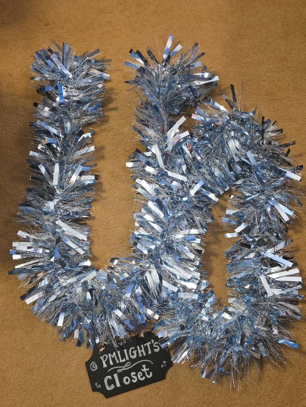 Set of 3 Blue and Silver Metallic Tinsel Christmas Garlands